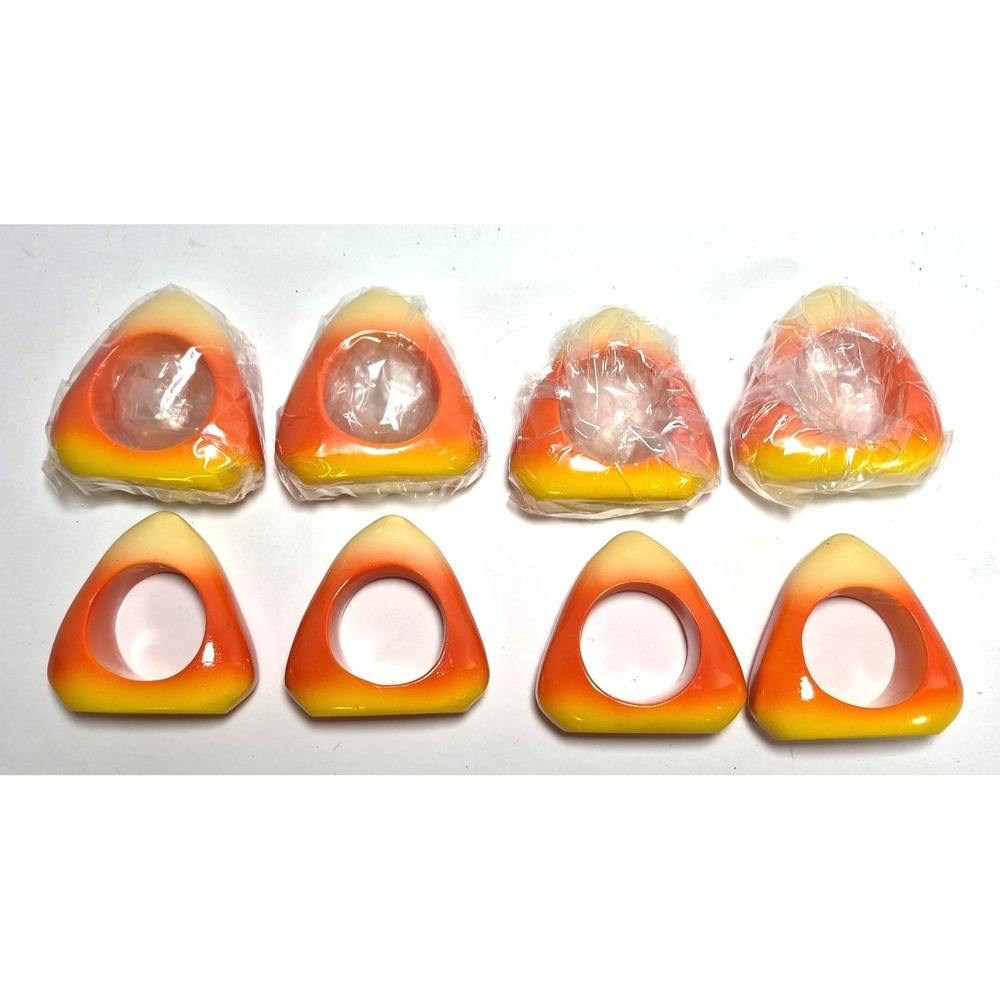 Vintage CANDY CORN Napkin Rings (8) Holders Autumn Halloween